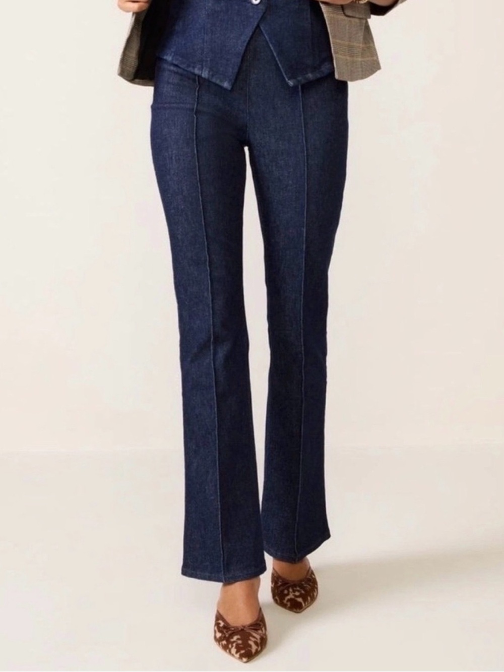 SPANX micro flare pintuck front raw indigo blue denim size medium minimalist
